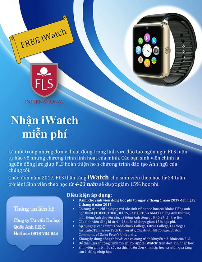 Nhận ngay iWatch miễn phí khi đăng ký học tiếng Anh tại FLS International