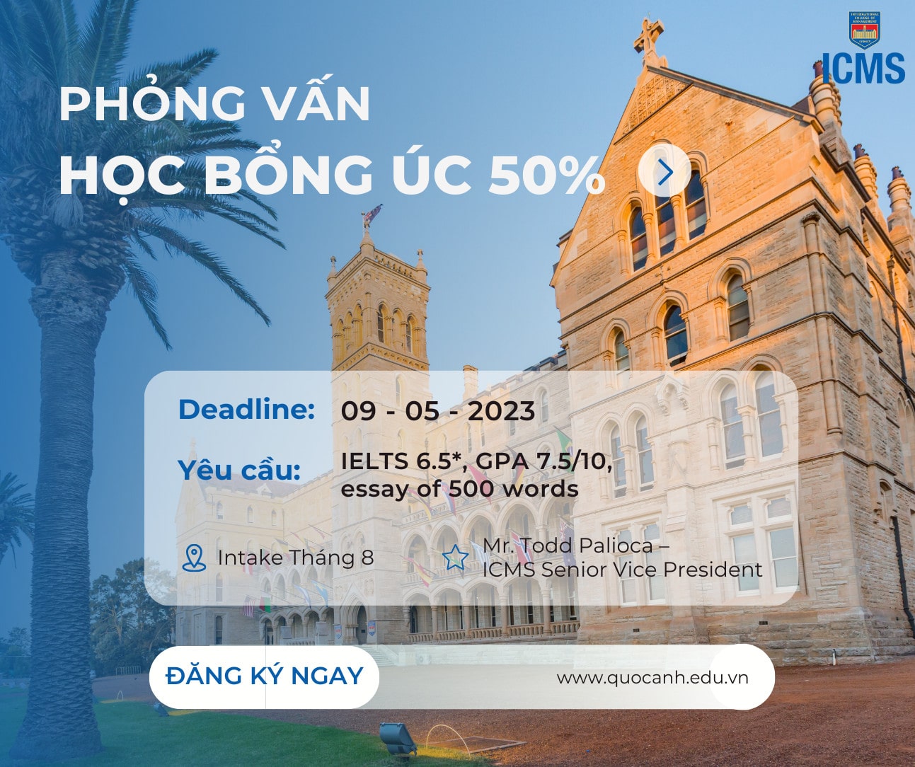 Phỏng vấn học bổng Úc ICMS lên đến 50% năm 2023