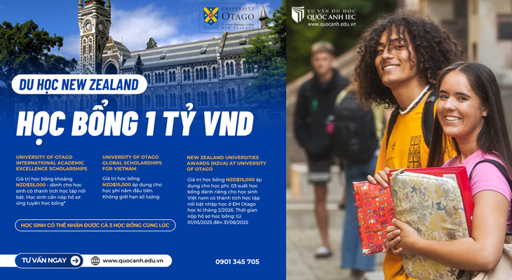 HỌC BỔNG ĐẠI HỌC OTAGO 2026 - DÀNH RIÊNG CHO SINH VIÊN VIỆT NAM