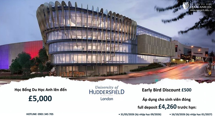 Học Bổng Du Học Anh Đến £5,000 Từ University Of Huddersfield 