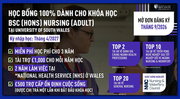 Học Bổng 100% toàn phần Ngành điều dưỡng tại UK